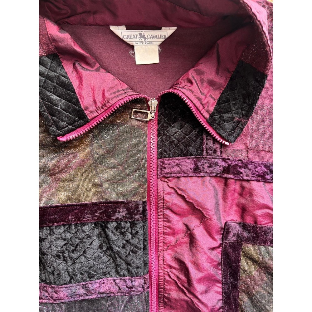 Great Cavalier Vintage Patchwork Bomber Jacket Plum Velvet Metallic Mixed Media‎